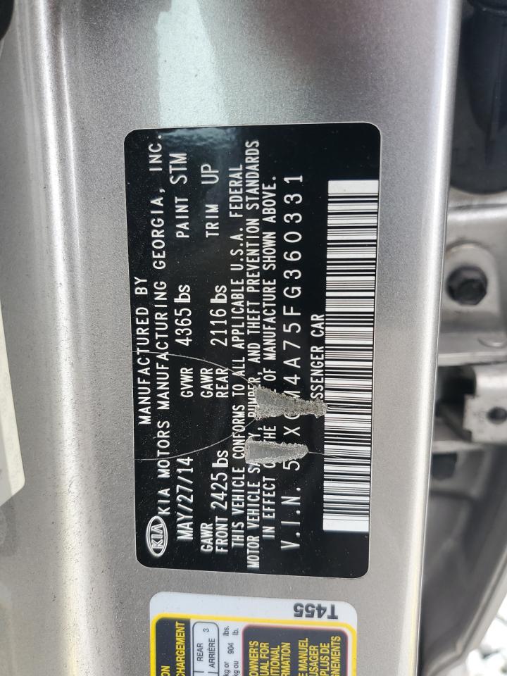 2015 Kia Optima Lx VIN: 5XXGM4A75FG360331 Lot: 63214985