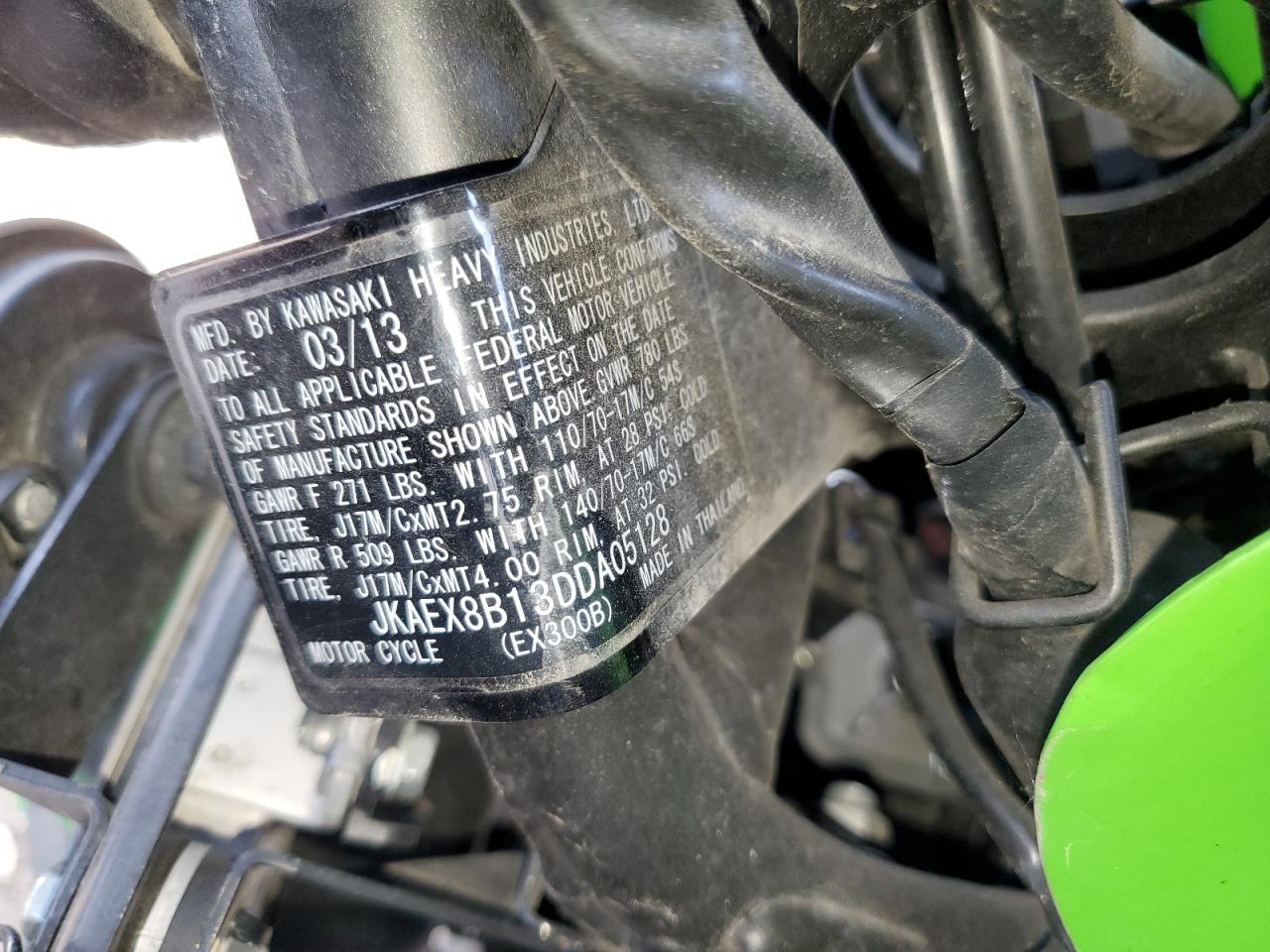 2013 Kawasaki Ex300 B VIN: JKAEX8B13DDA05128 Lot: 58198795
