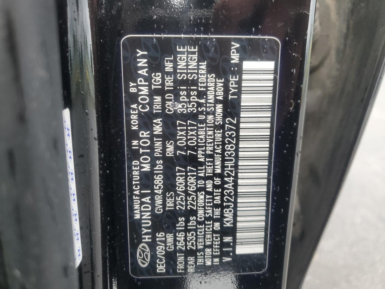2017 Hyundai Tucson Se VIN: KM8J23A42HU382372 Lot: 62763745