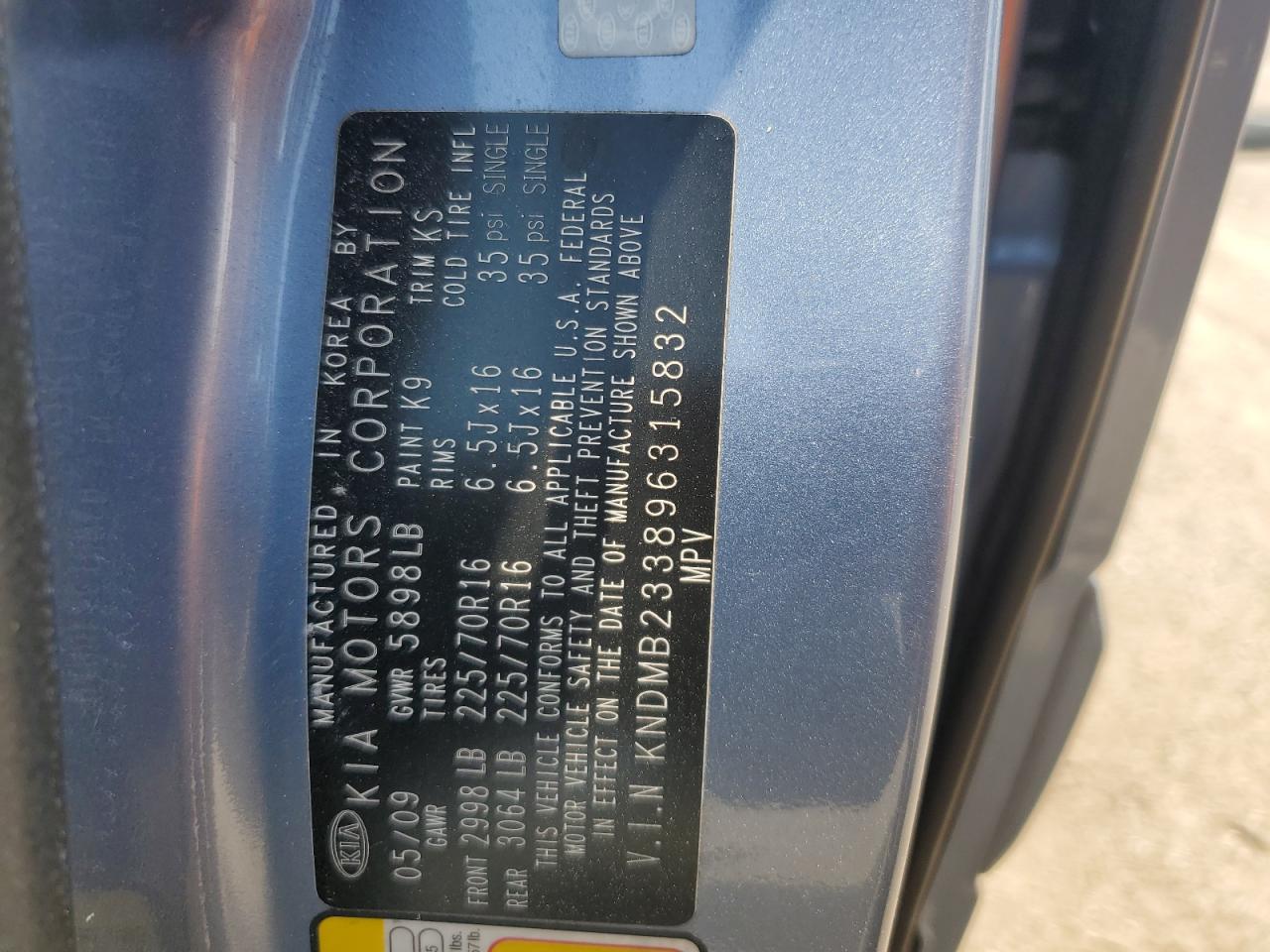 2009 Kia Sedona Ex VIN: KNDMB233896315832 Lot: 59414005