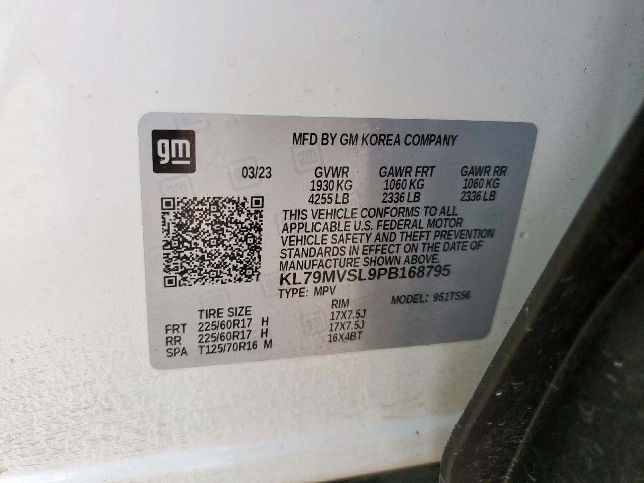 2023 Chevrolet Trailblazer Activ VIN: KL79MVSL9PB168795 Lot: 63022625