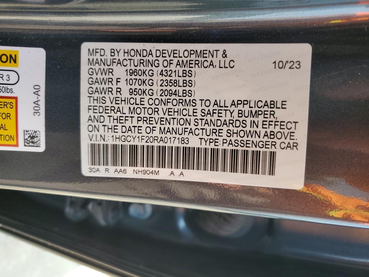 2024 Honda Accord Lx VIN: 1HGCY1F20RA017183 Lot: 59594565