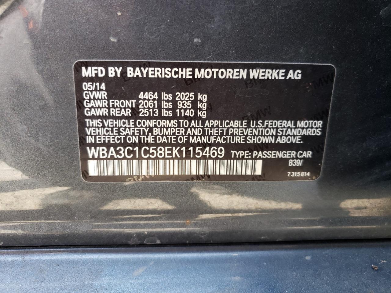 BMW 3 SERIES 2014 VIN WBA3C1C58EK115469 zdjęcie 12
