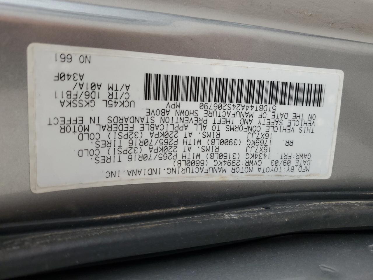2004 Toyota Sequoia Sr5 VIN: 5TDBT44A24S206790 Lot: 61223365