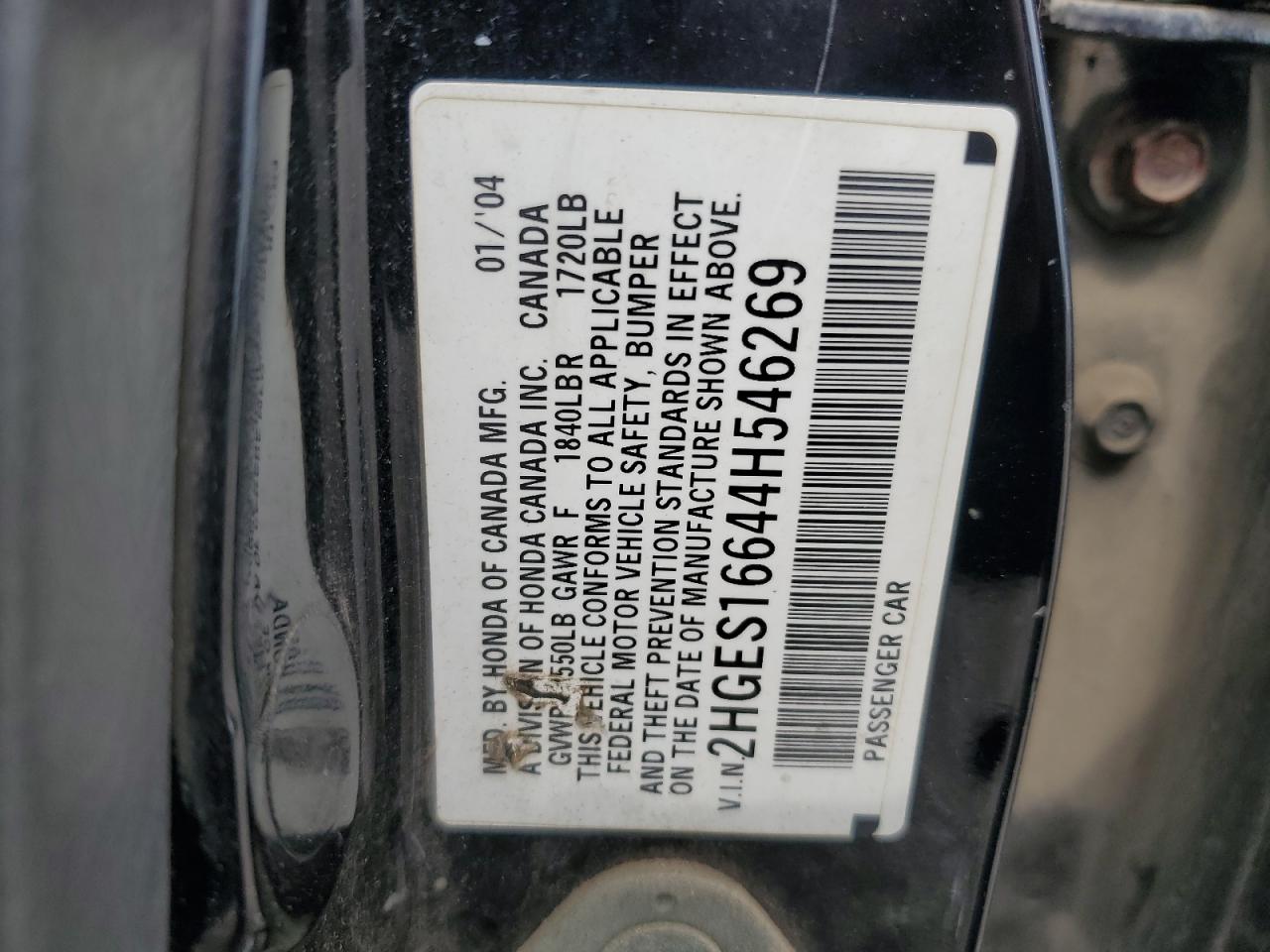 2004 Honda Civic Lx VIN: 2HGES16644H546269 Lot: 63072665