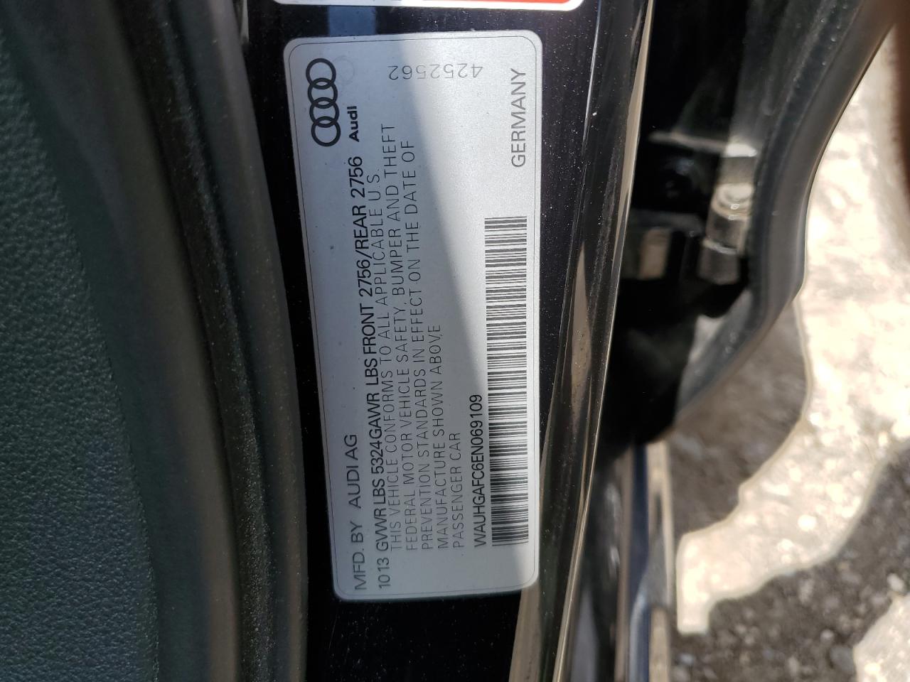 2014 Audi A6 Prestige VIN: WAUHGAFC6EN069109 Lot: 62296555