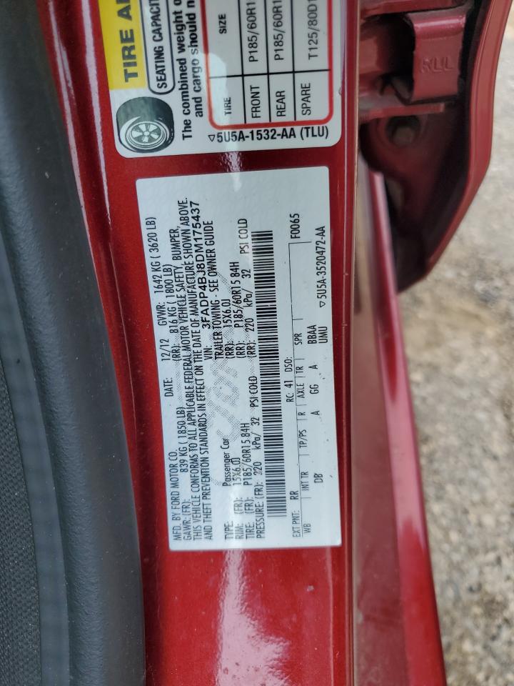 2013 Ford Fiesta Se VIN: 3FADP4BJ8DM175437 Lot: 60259205