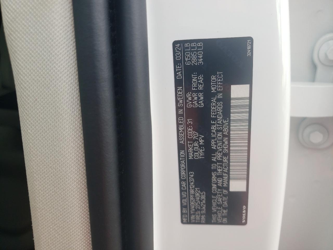 2024 Volvo Xc90 Ultimate VIN: YV4062PF8R1243743 Lot: 62845455