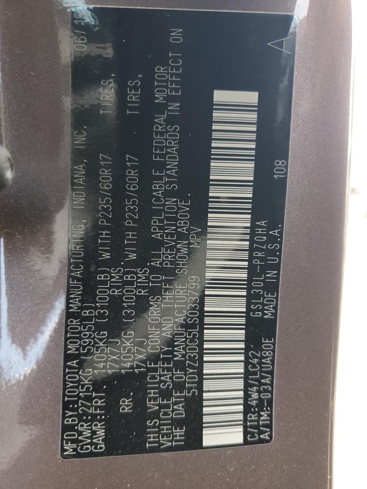 2020 Toyota Sienna Xle VIN: 5TDYZ3DC5LS033799 Lot: 62659655