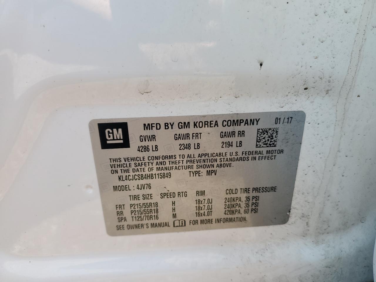 2017 Buick Encore Essence VIN: KL4CJCSB4HB115849 Lot: 61665085