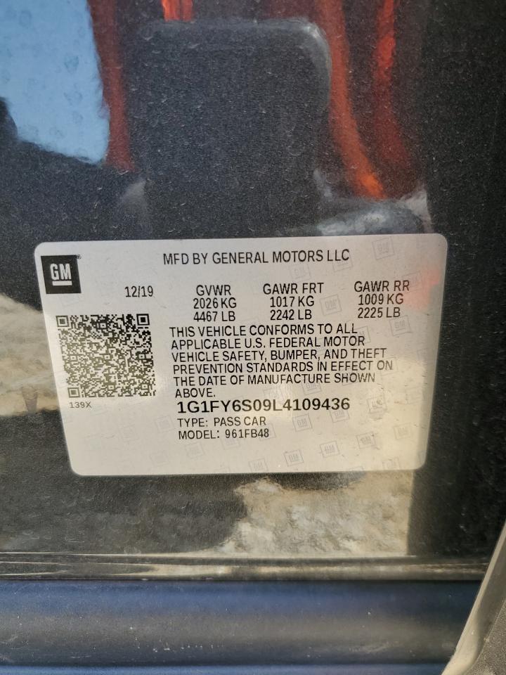 2020 Chevrolet Bolt Ev Lt VIN: 1G1FY6S09L4109436 Lot: 61984105