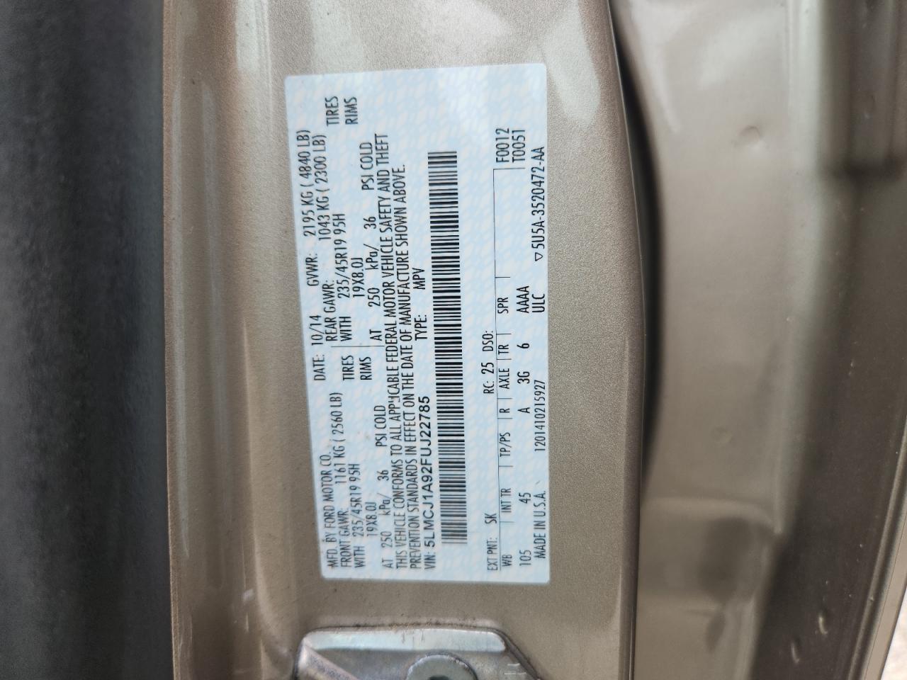 5lmcj1a92fuj22785 5LMCJ1A92FUJ22785 2015 Lincoln Mkc
