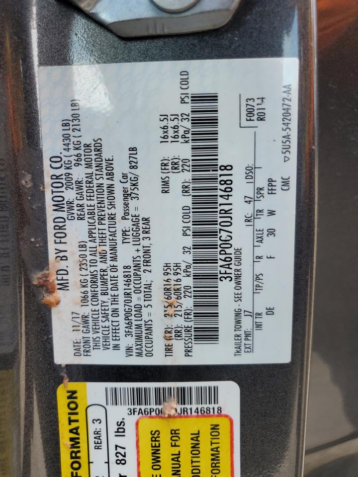 FORD FUSION 2018 VIN 3FA6P0G70JR146818 фото 13