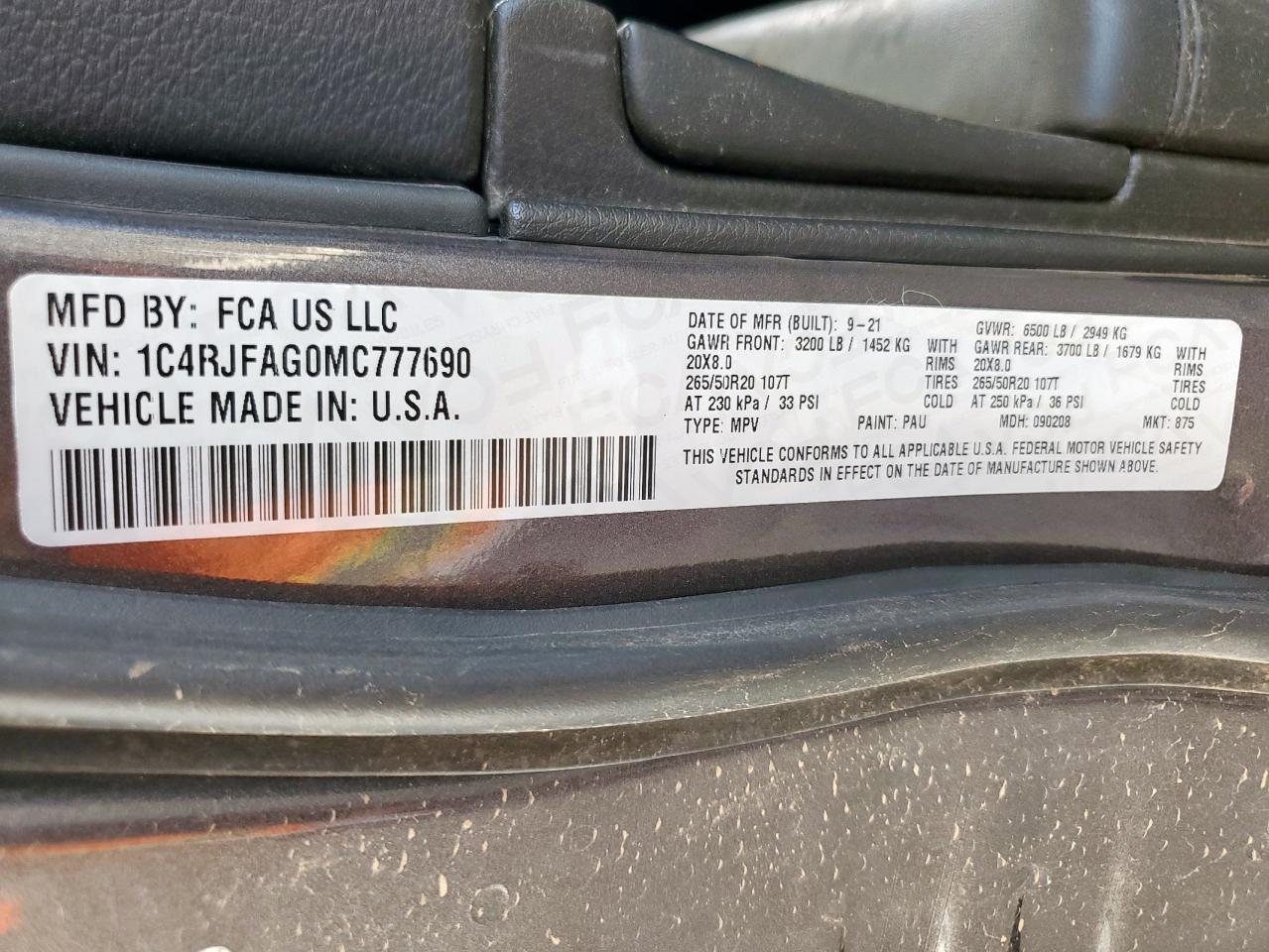 2021 Jeep Grand Cherokee Laredo VIN: 1C4RJFAG0MC777690 Lot: 62335185