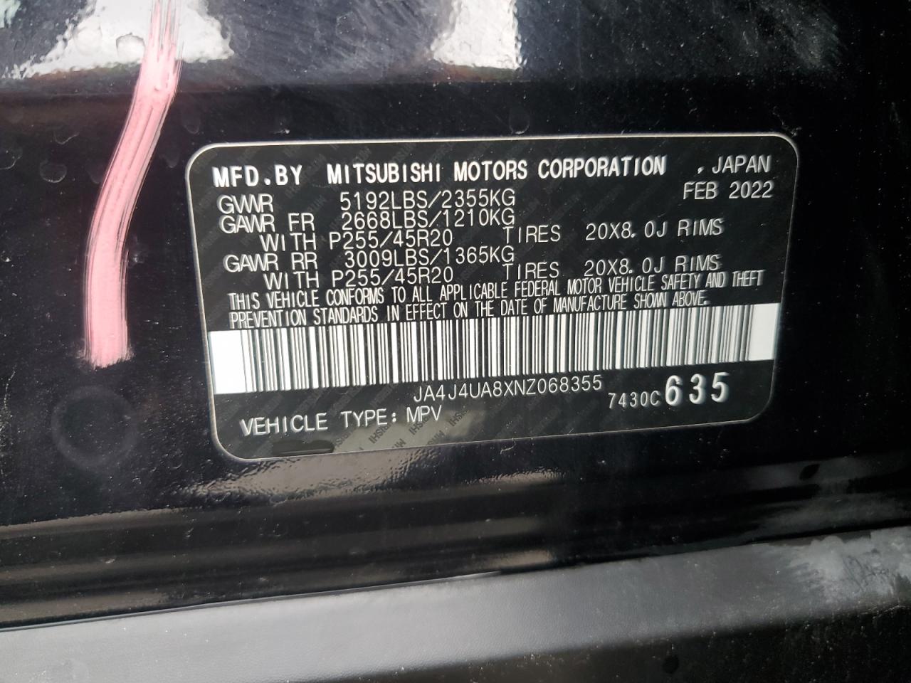 2022 Mitsubishi Outlander Se VIN: JA4J4UA8XNZ068355 Lot: 60326045