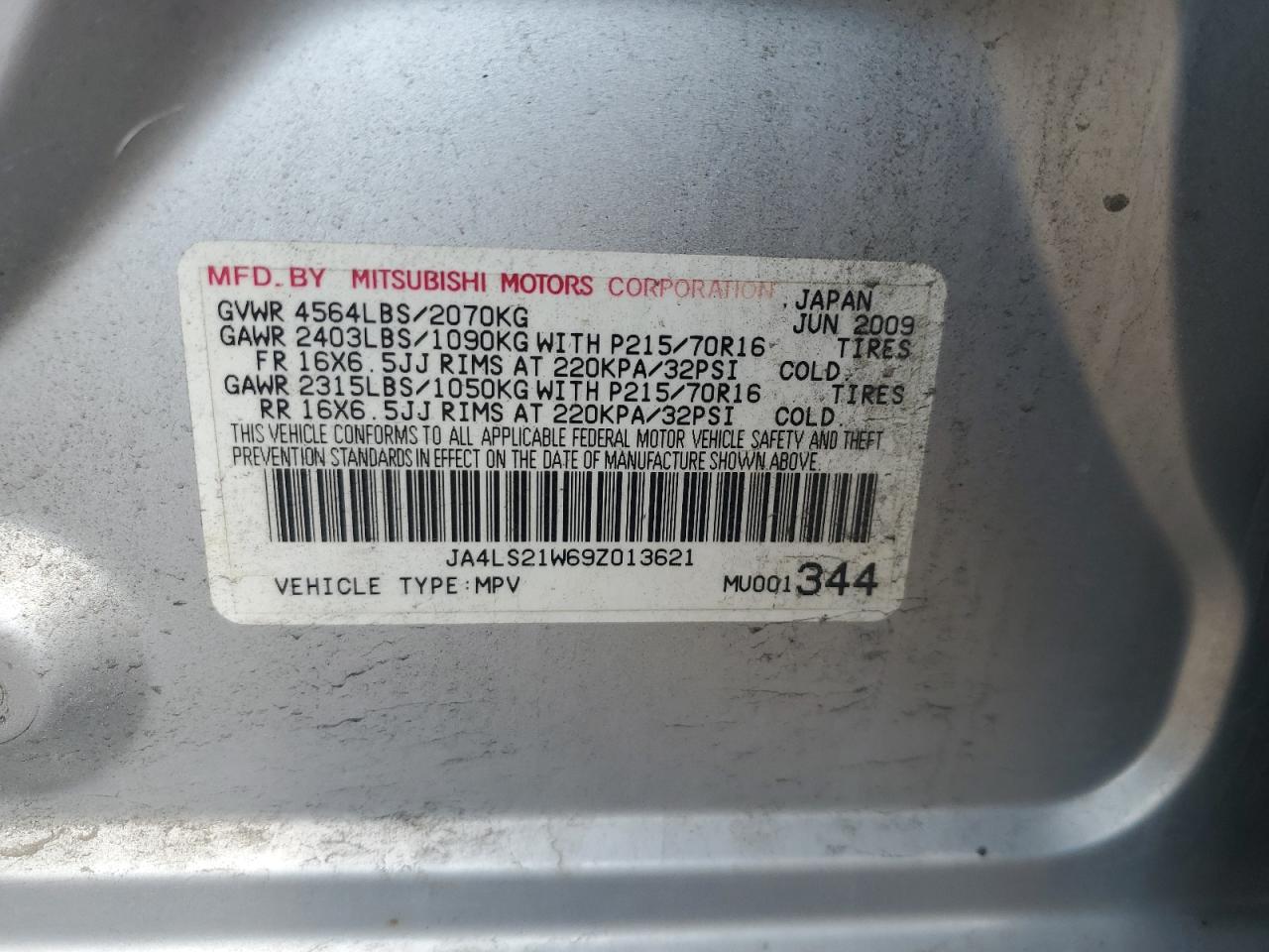MITSUBISHI OUTLANDER 2009 VIN JA4LS21W69Z013621 фото 13