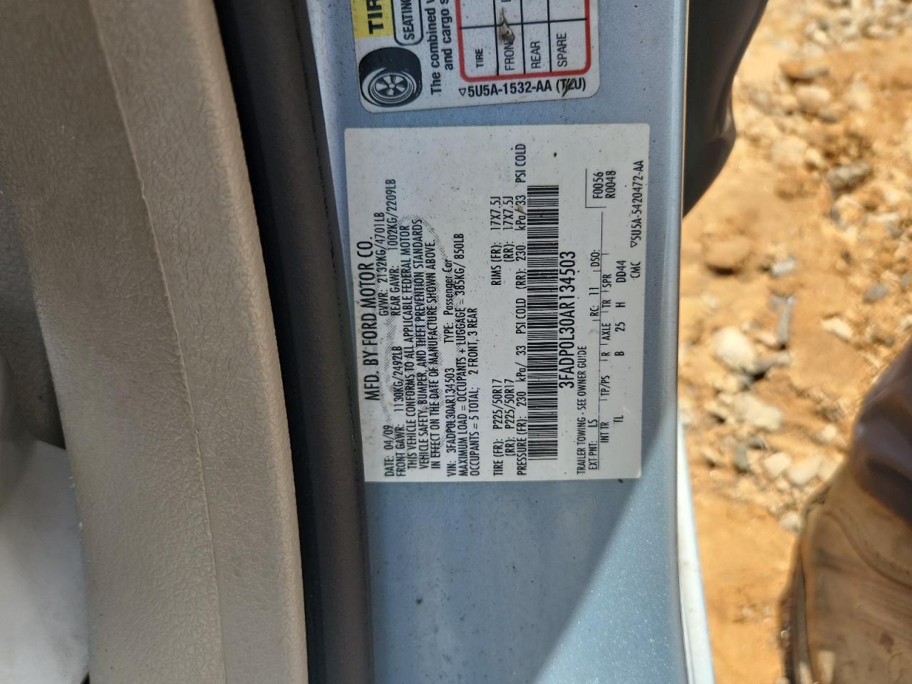 2010 Ford Fusion Hybrid VIN: 3FADP0L30AR134503 Lot: 62948515