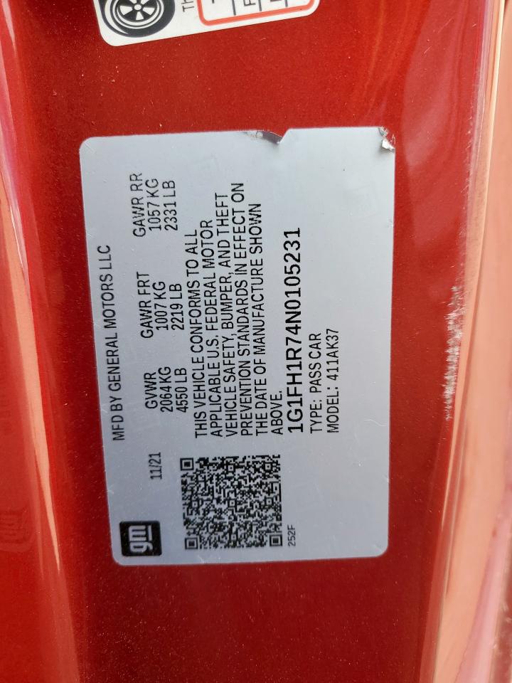 2022 Chevrolet Camaro Ss VIN: 1G1FH1R74N0105231 Lot: 62395625