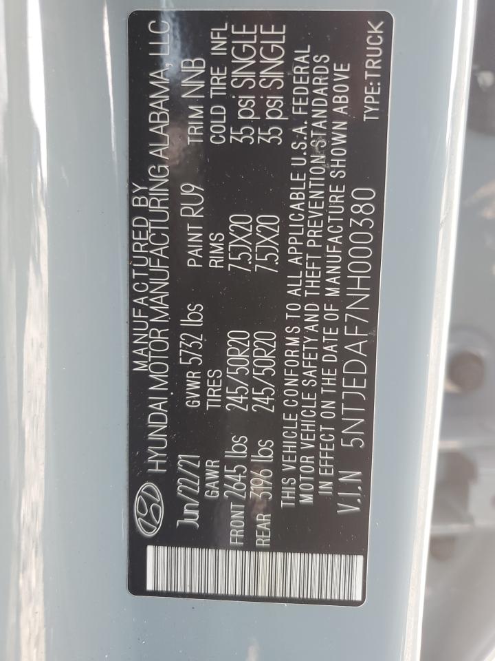 2022 Hyundai Santa Cruz Limited VIN: 5NTJEDAF7NH000380 Lot: 61760485