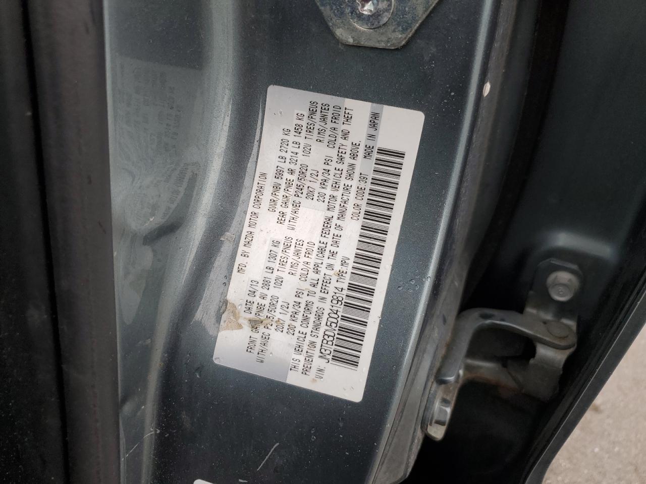 2013 Mazda Cx-9 Grand Touring VIN: JM3TB3DV5D0419814 Lot: 59520835