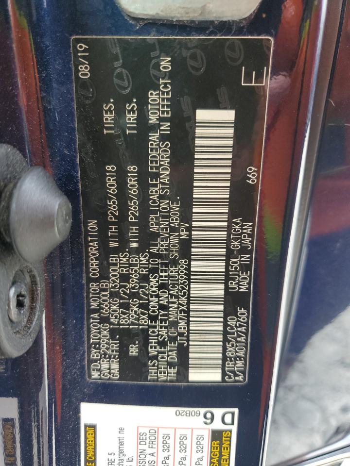 2019 Lexus Gx 460 VIN: JTJBM7FX4K5239998 Lot: 61618625