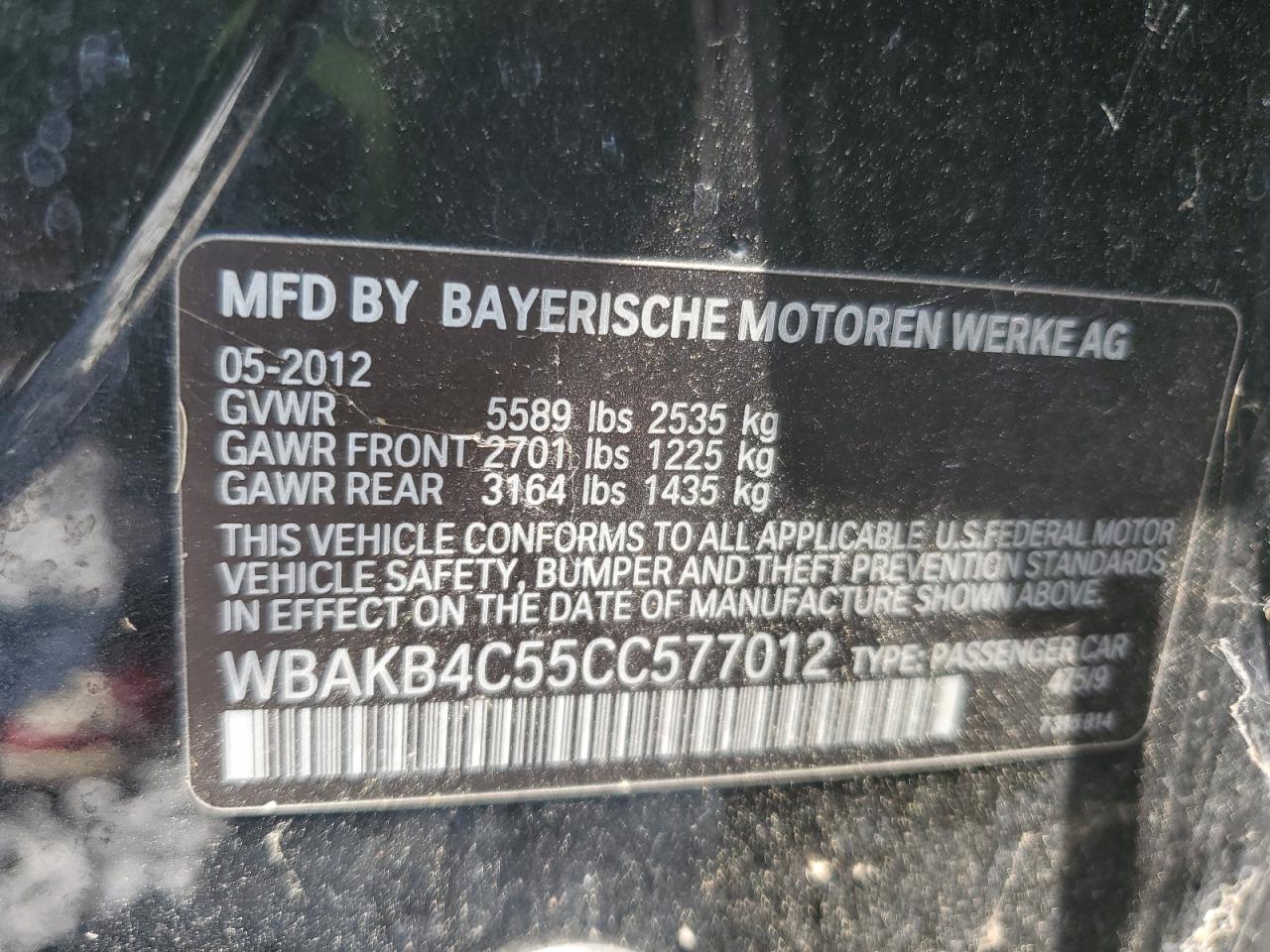 2012 BMW 740 Li VIN: WBAKB4C55CC577012 Lot: 62151725