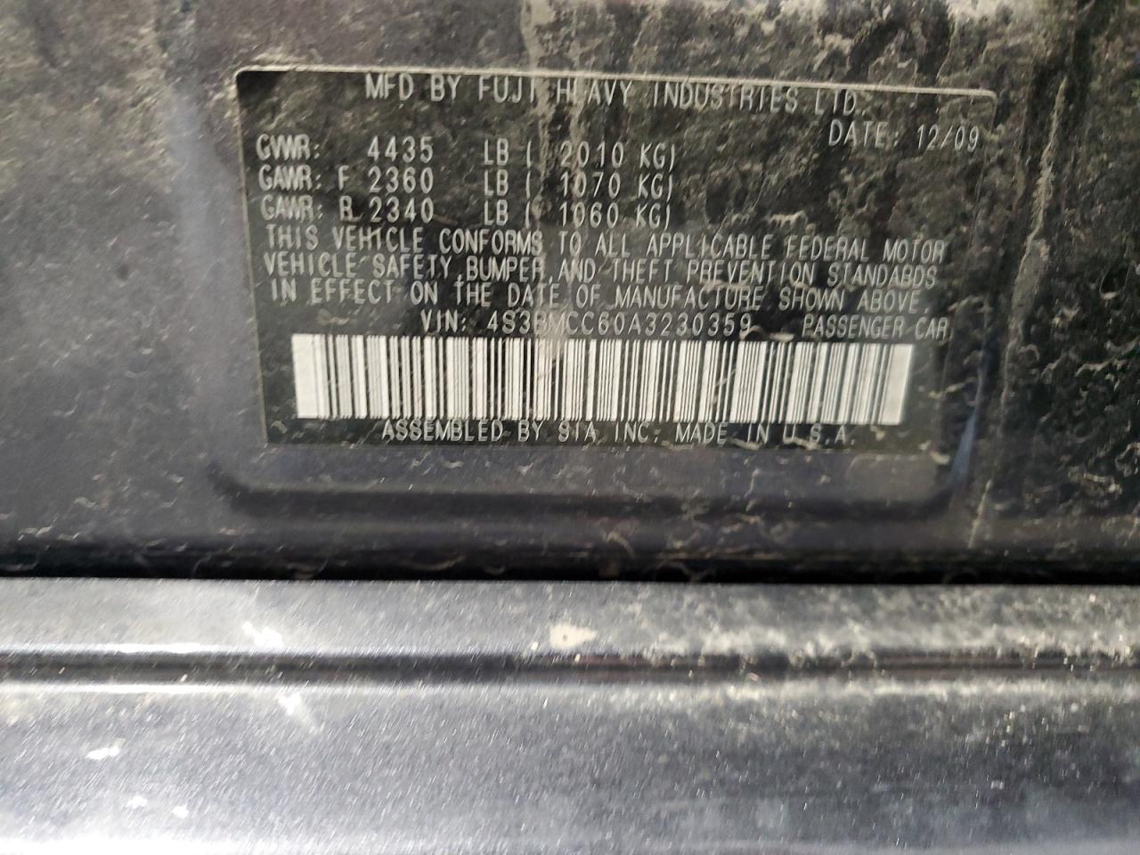 2010 Subaru Legacy 2.5I Premium VIN: 4S3BMCC60A3230359 Lot: 62827065