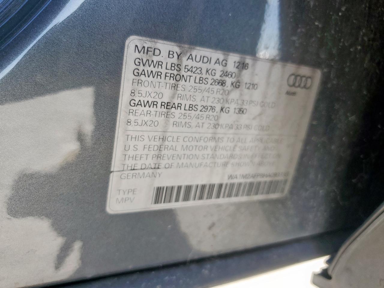 2017 Audi Q5 Premium Plus VIN: WA1M2AFP8HA093193 Lot: 62967795