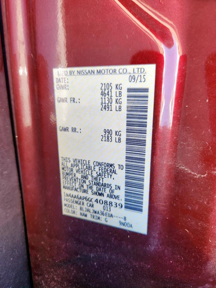 2016 Nissan Maxima 3.5S VIN: 1N4AA6AP6GC408839 Lot: 62942175