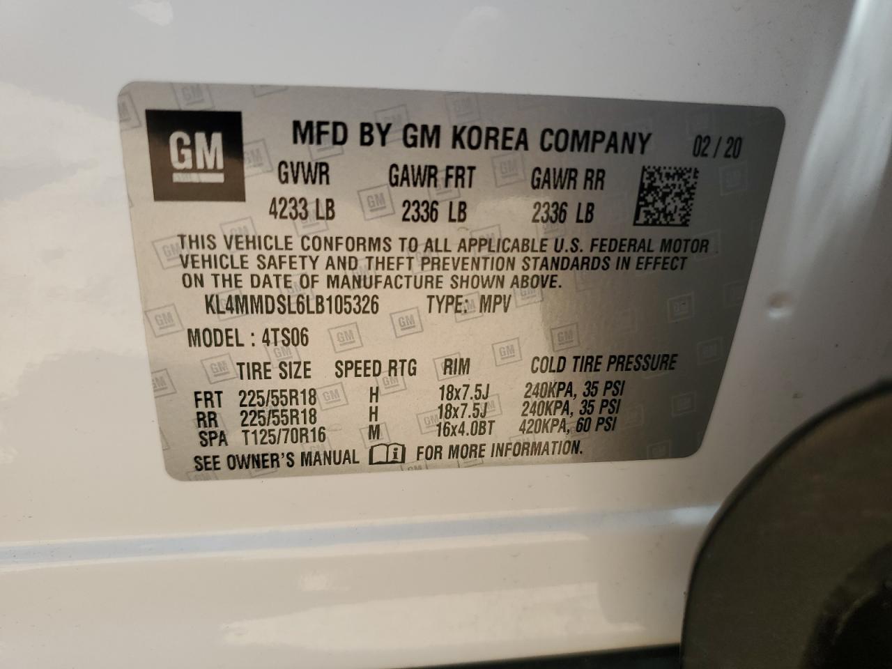 2020 Buick Encore Gx Select VIN: KL4MMDSL6LB105326 Lot: 61466715