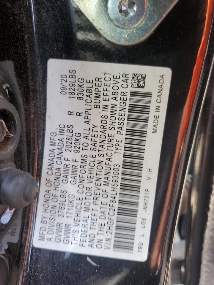 2020 Honda Civic Sport VIN: 2HGFC2F84LH593003 Lot: 59809315