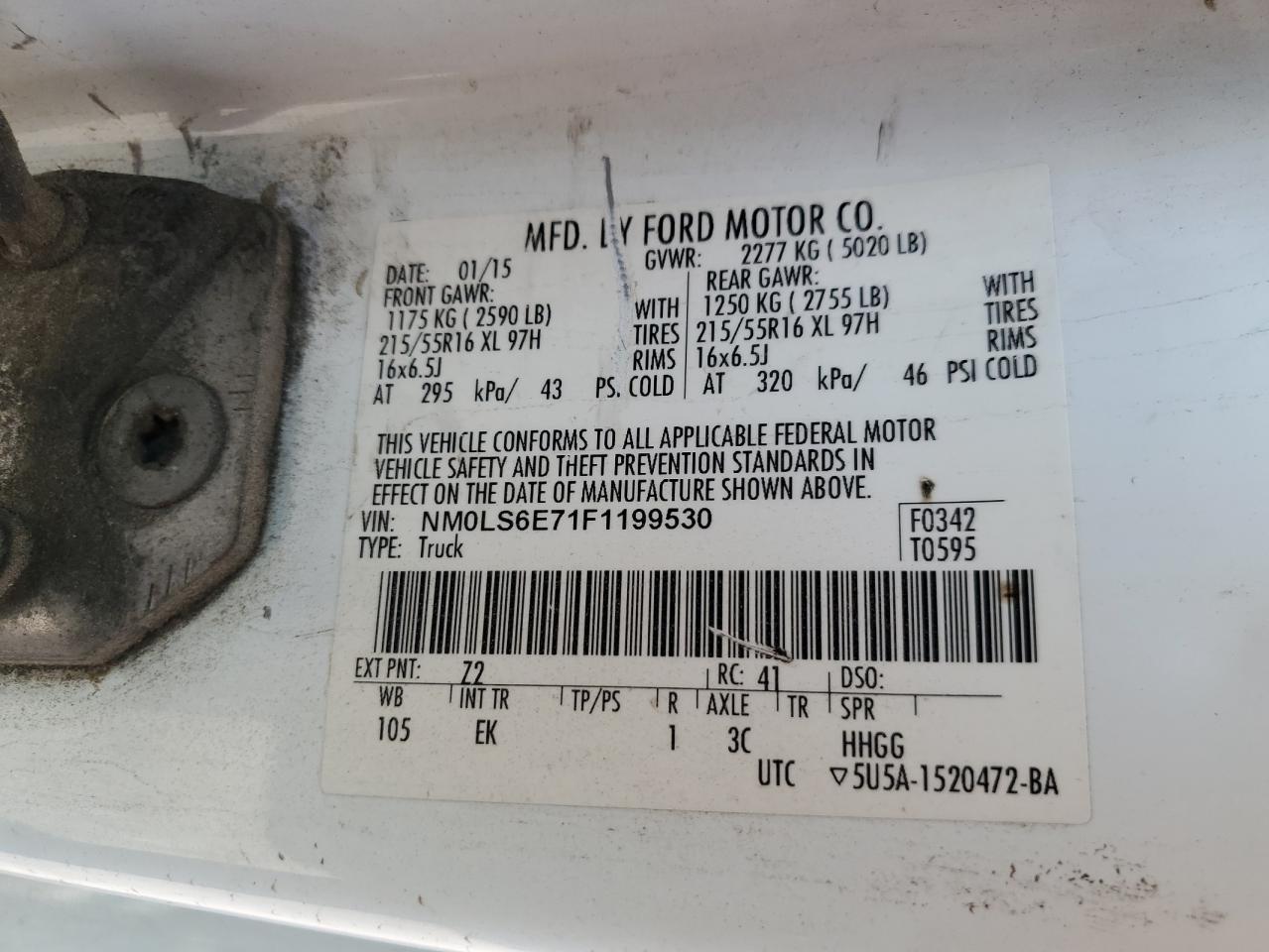 2015 Ford Transit Connect Xl VIN: NM0LS6E71F1199530 Lot: 60853795