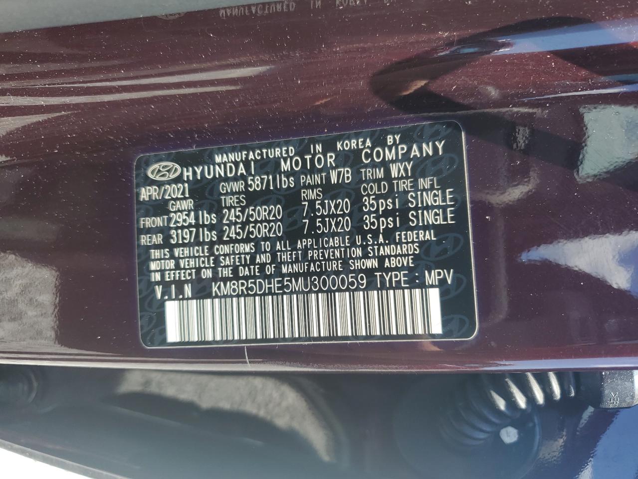 2021 Hyundai Palisade Limited VIN: KM8R5DHE5MU300059 Lot: 62034735