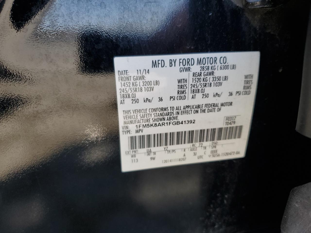 2015 Ford Explorer Police Interceptor VIN: 1FM5K8AR1FGB41392 Lot: 63061495