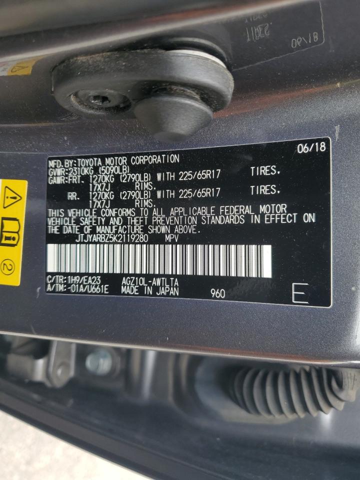 2019 Lexus Nx 300 Base VIN: JTJYARBZ5K2119280 Lot: 62200205