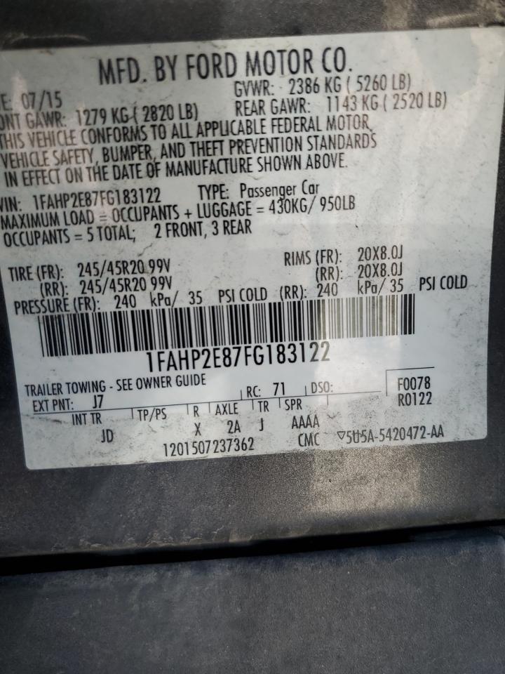 2015 Ford Taurus Sel VIN: 1FAHP2E87FG183122 Lot: 62878955