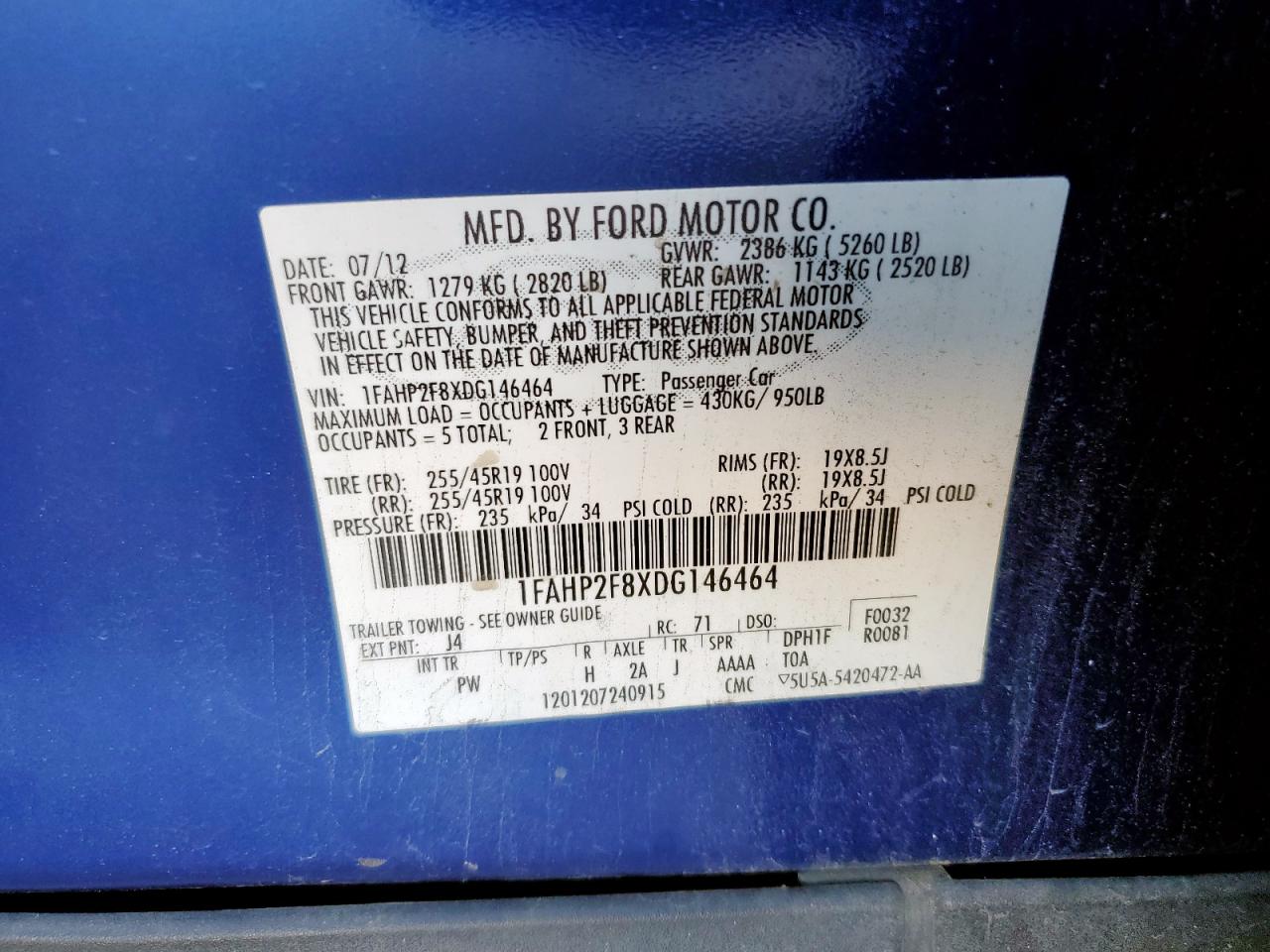 FORD TAURUS 2013 VIN 1FAHP2F8XDG146464 photo 12