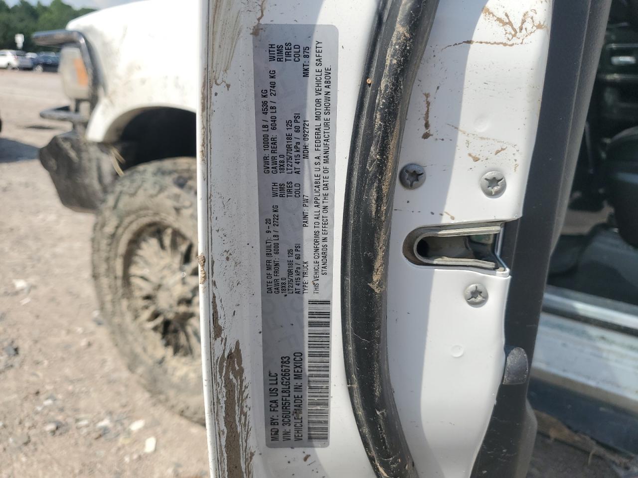 2020 Ram 2500 Laramie VIN: 3C6UR5FL8LG266783 Lot: 61735375