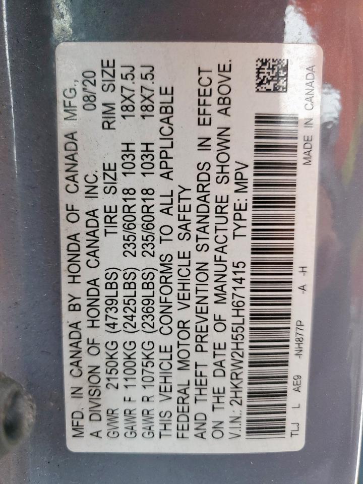 2020 Honda Cr-V Ex VIN: 2HKRW2H55LH671415 Lot: 59352295