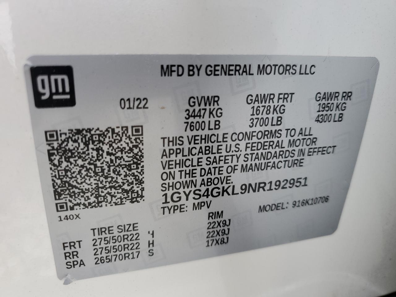 2022 Cadillac Escalade Sport Platinum VIN: 1GYS4GKL9NR192951 Lot: 58551175