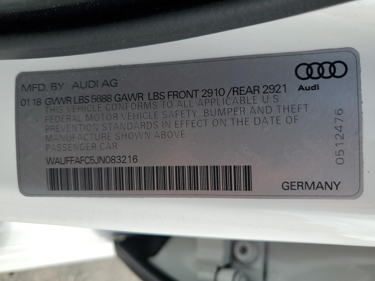 2018 Audi S6 Premium Plus VIN: WAUFFAFC5JN083216 Lot: 61943615