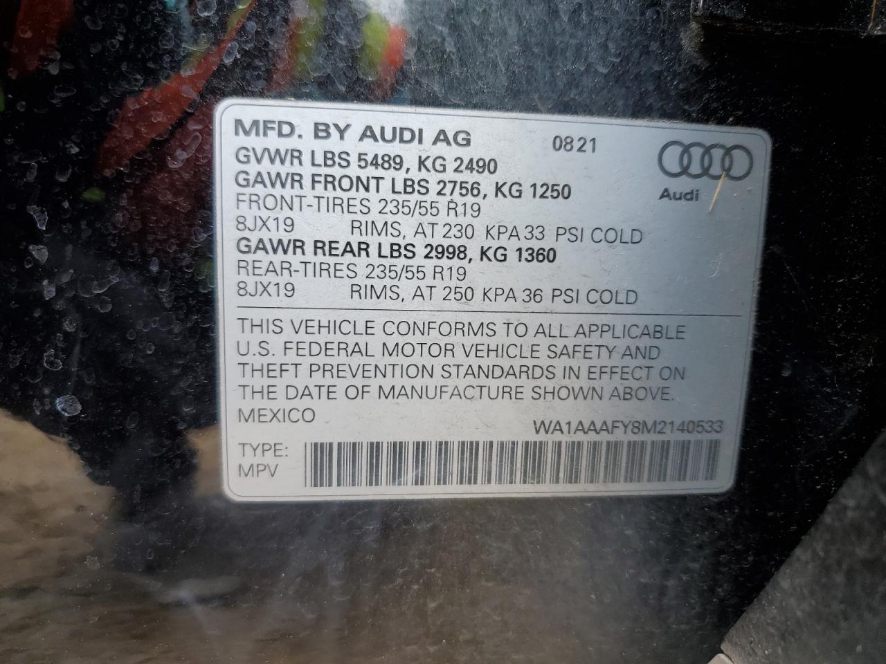 2021 Audi Q5 Premium VIN: WA1AAAFY8M2140533 Lot: 62351735