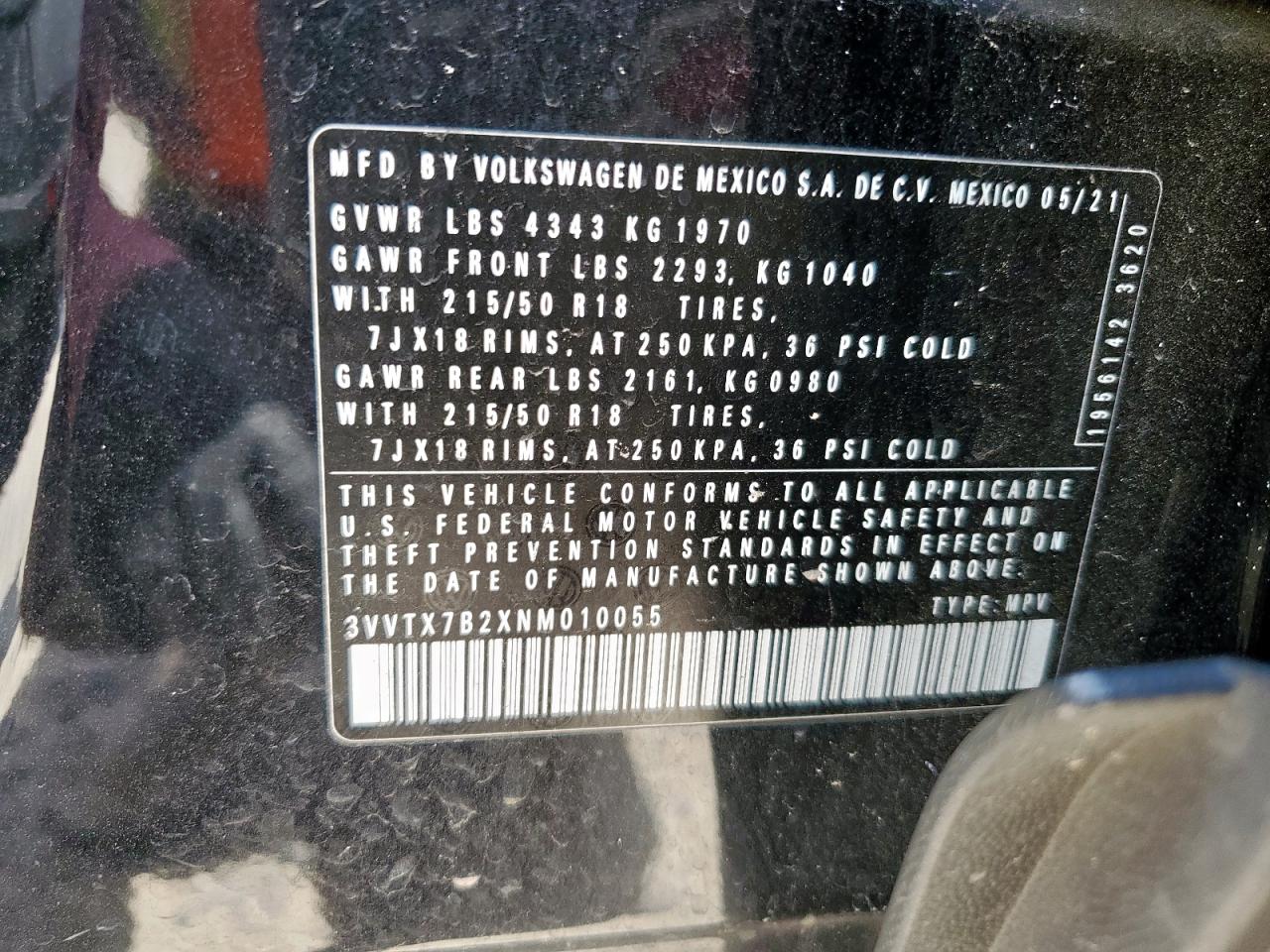 2022 Volkswagen Taos Se VIN: 3VVTX7B2XNM010055 Lot: 61069075