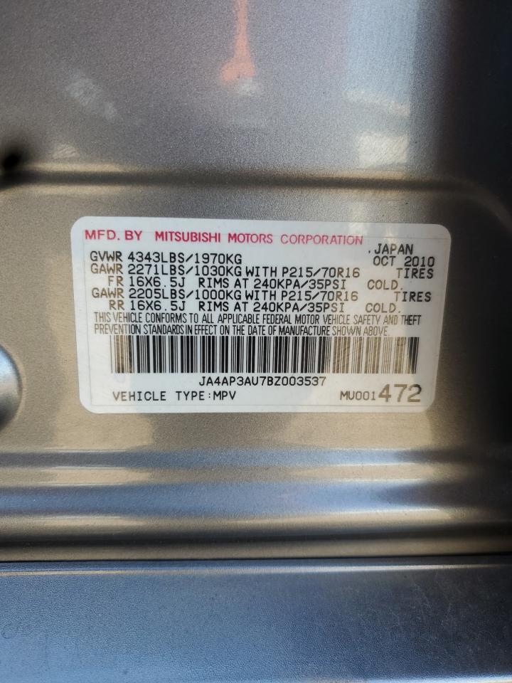 2011 Mitsubishi Outlander Sport Es VIN: JA4AP3AU7BZ003537 Lot: 61408455