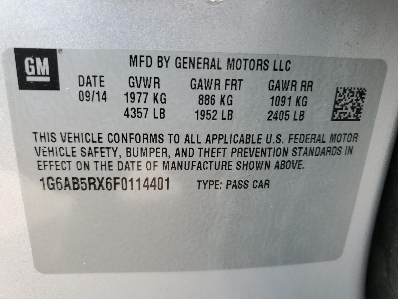 2015 Cadillac Ats Luxury VIN: 1G6AB5RX6F0114401 Lot: 60825255