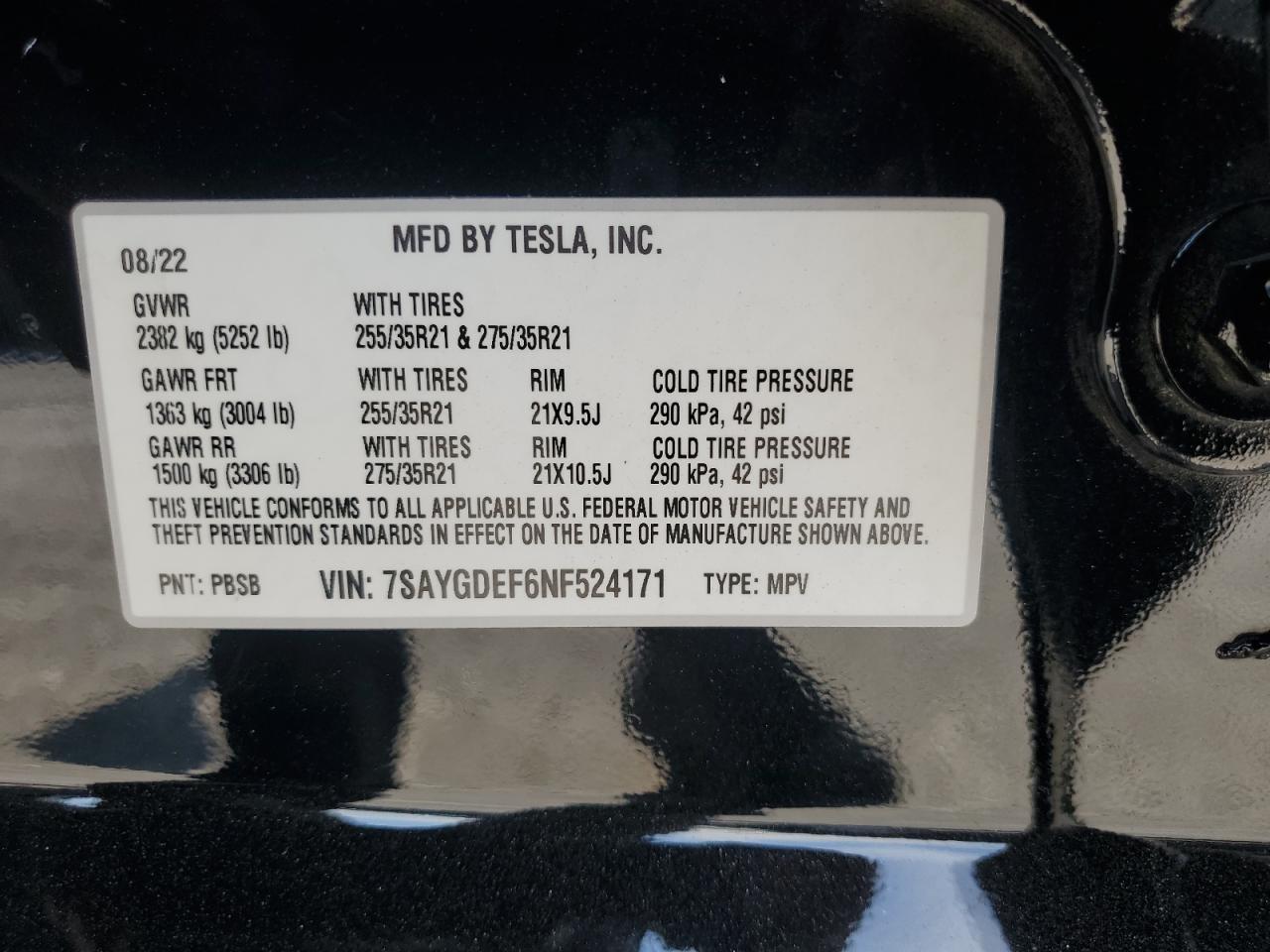 2022 Tesla Model Y VIN: 7SAYGDEF6NF524171 Lot: 60736945
