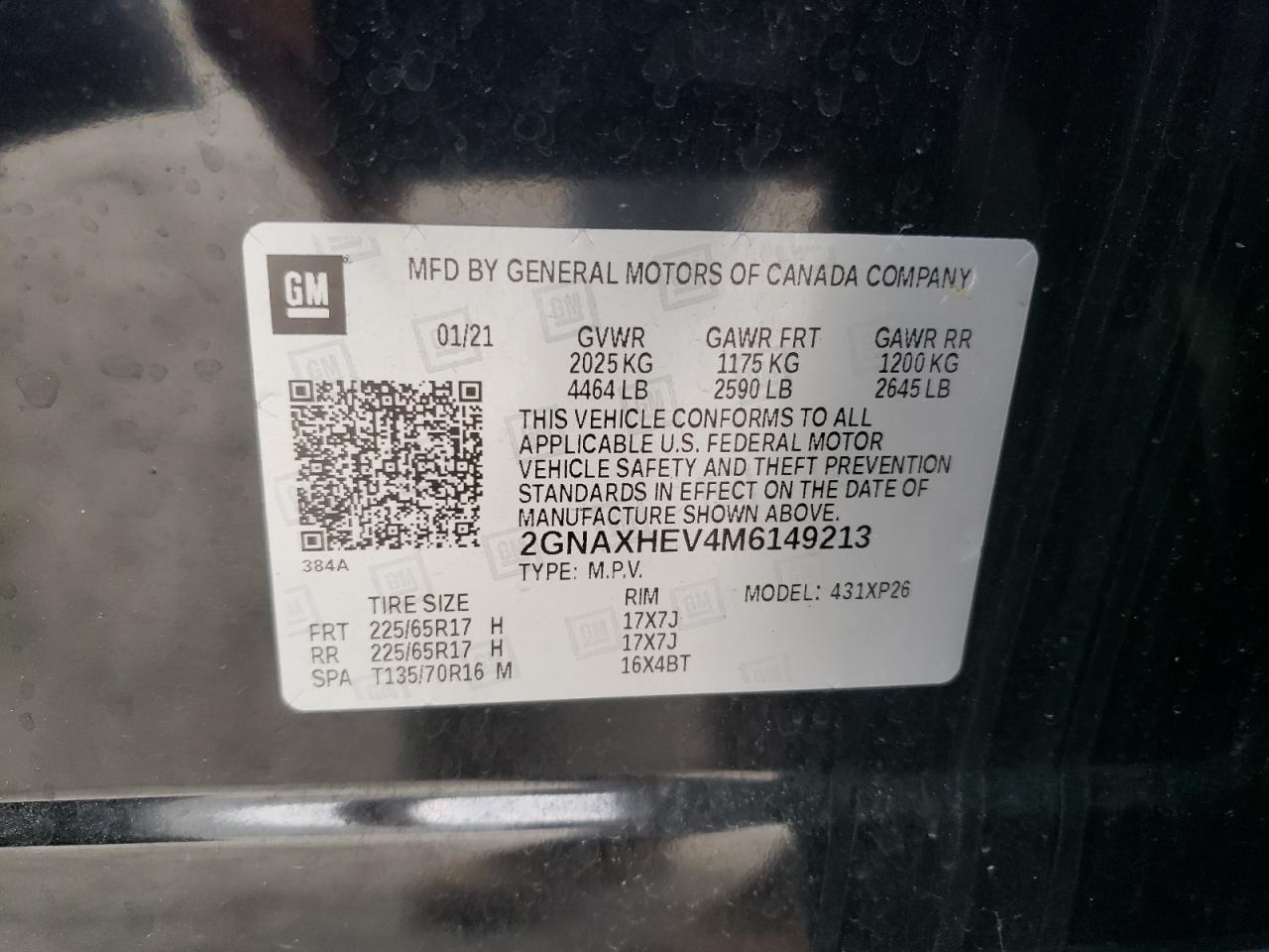 2021 Chevrolet Equinox Ls VIN: 2GNAXHEV4M6149213 Lot: 62650145