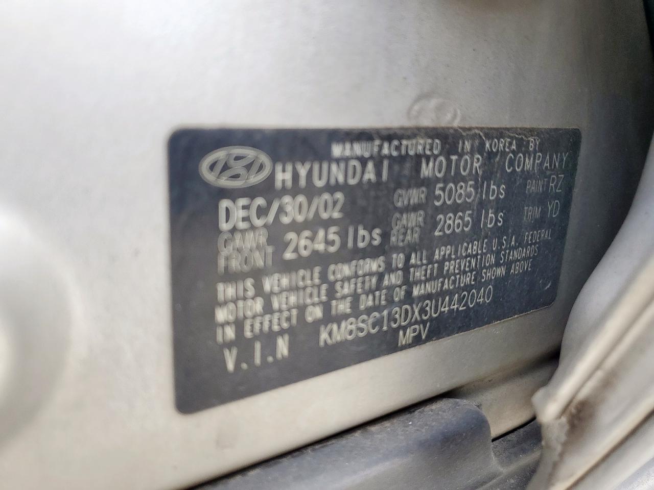 2003 Hyundai Santa Fe Gls VIN: KM8SC13DX3U442040 Lot: 61074175