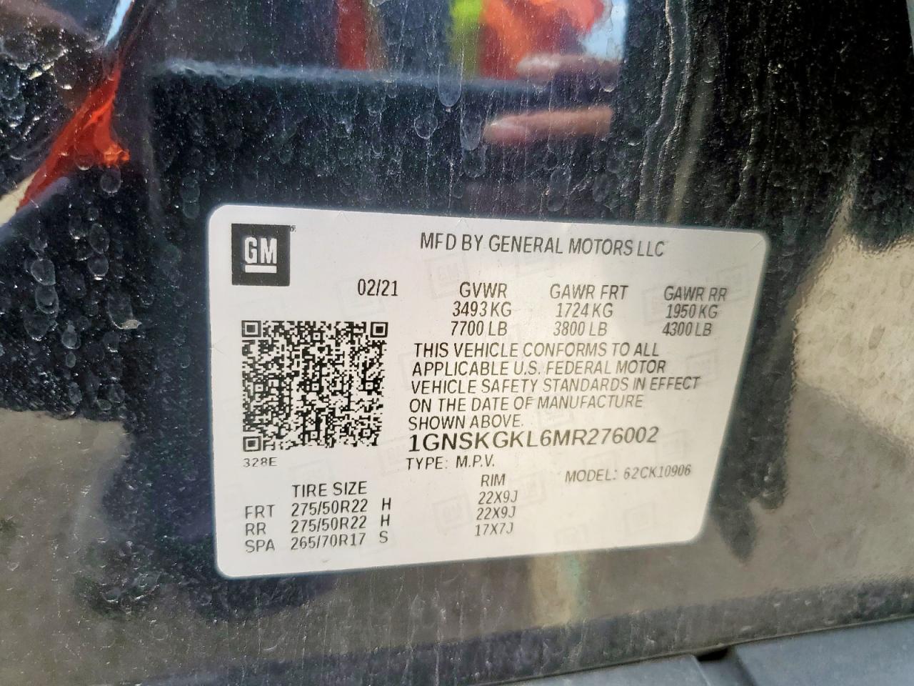2021 Chevrolet Suburban K1500 High Country VIN: 1GNSKGKL6MR276002 Lot: 57682825