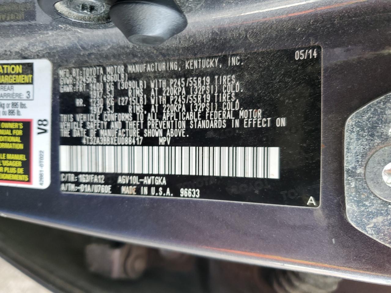 2014 Toyota Venza Le VIN: 4T3ZA3BBXEU088417 Lot: 62403195